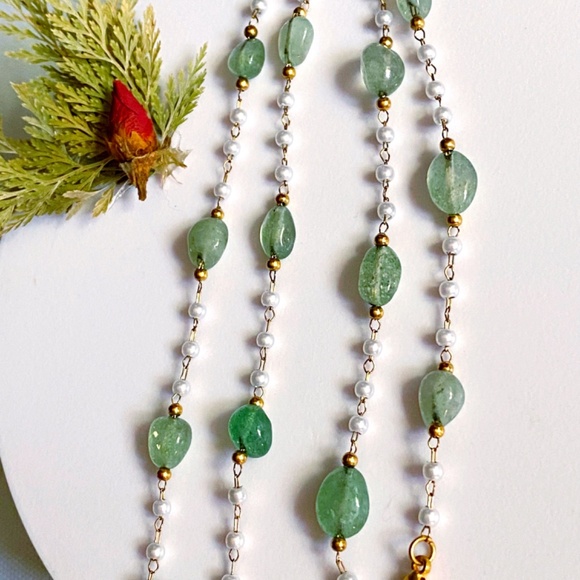 Aventurine + Fresh Water Pearl Necklace Bracelet Jewelry Set - Picture 8 of 8